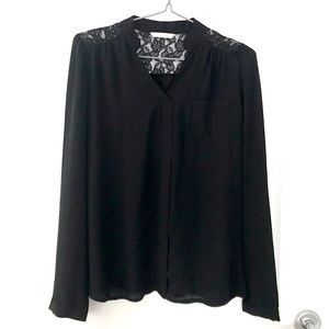 Chiffon black blouse with lace back